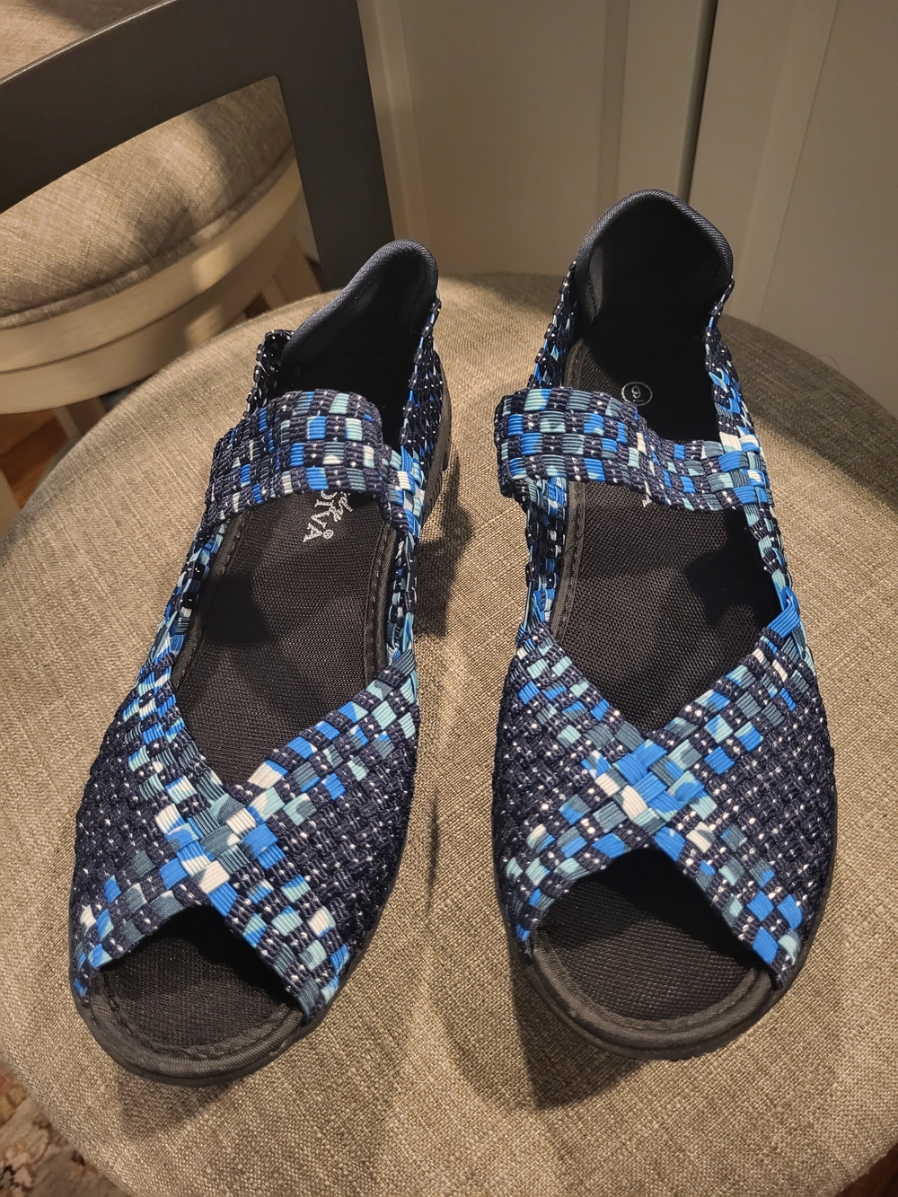 Lady Godiva Black, Navy and Light Blue Woven Open-Toe Sandals